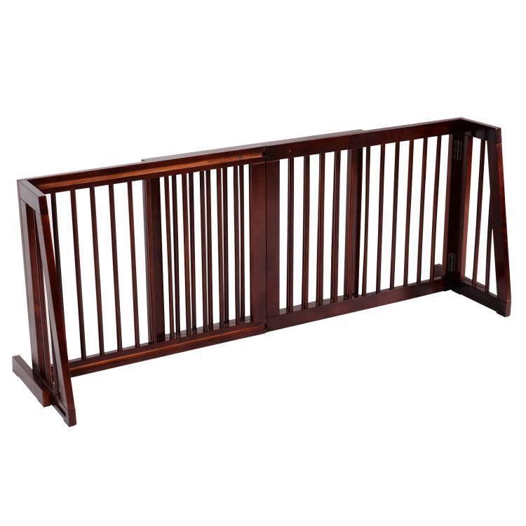 Folding Adjustable Free Standing 3 Panel Wood Fence Cherry |   Pet Gate