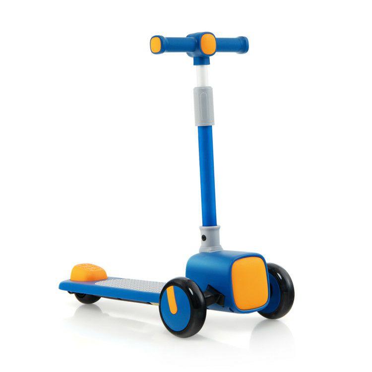 Folding Adjustable Kids Toy Scooter with LED Flashing Wheels Horn 4 Emoji Covers Blue |   Scooters