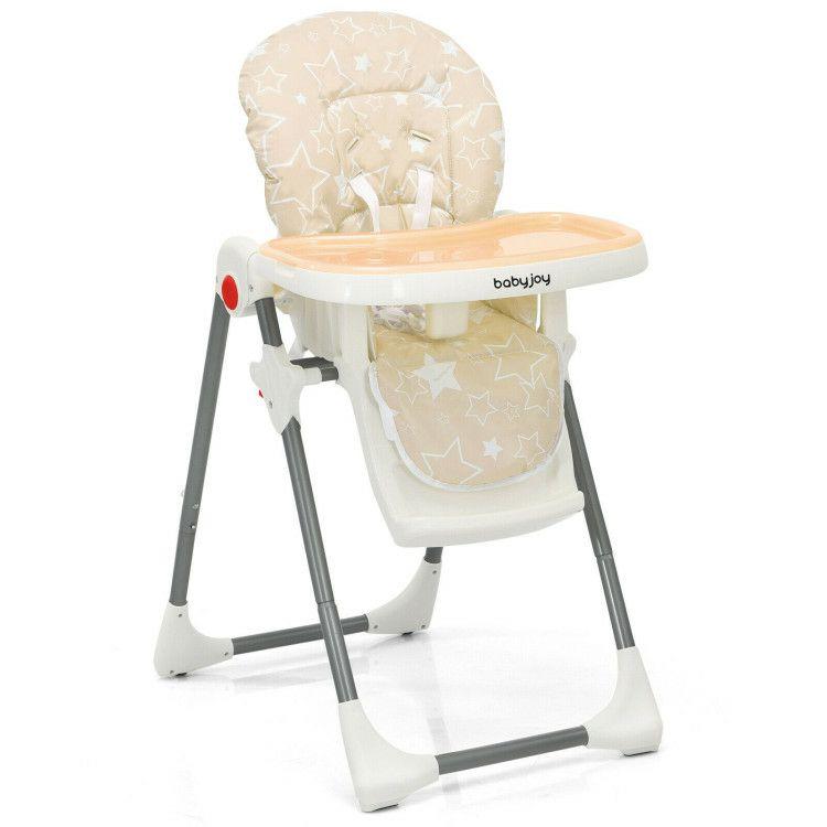 Folding Baby High Dining Chair with 6-Level Height Adjustment Beige |   High Chairs