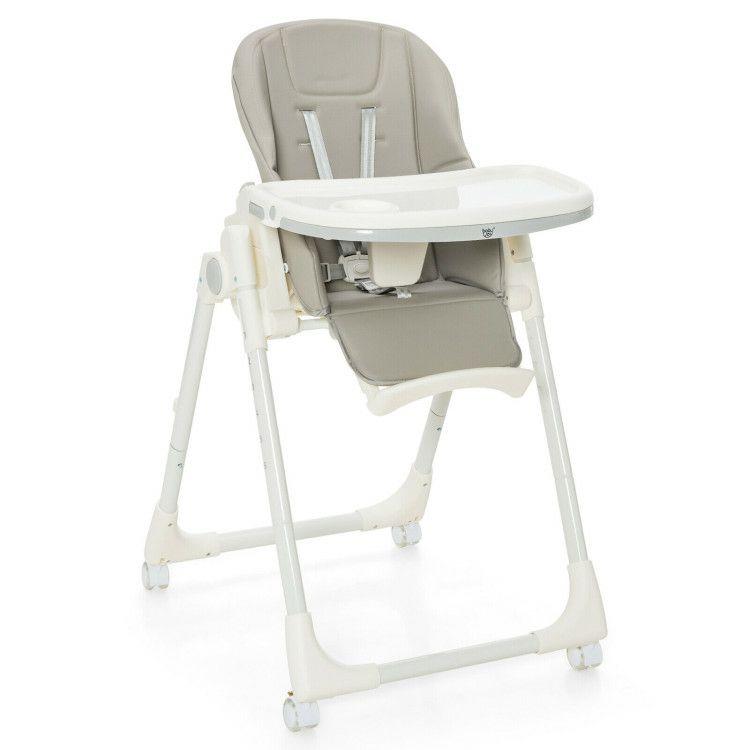 Folding High Chair with Height Adjustment and Rotating Wheels Gray |   High Chairs