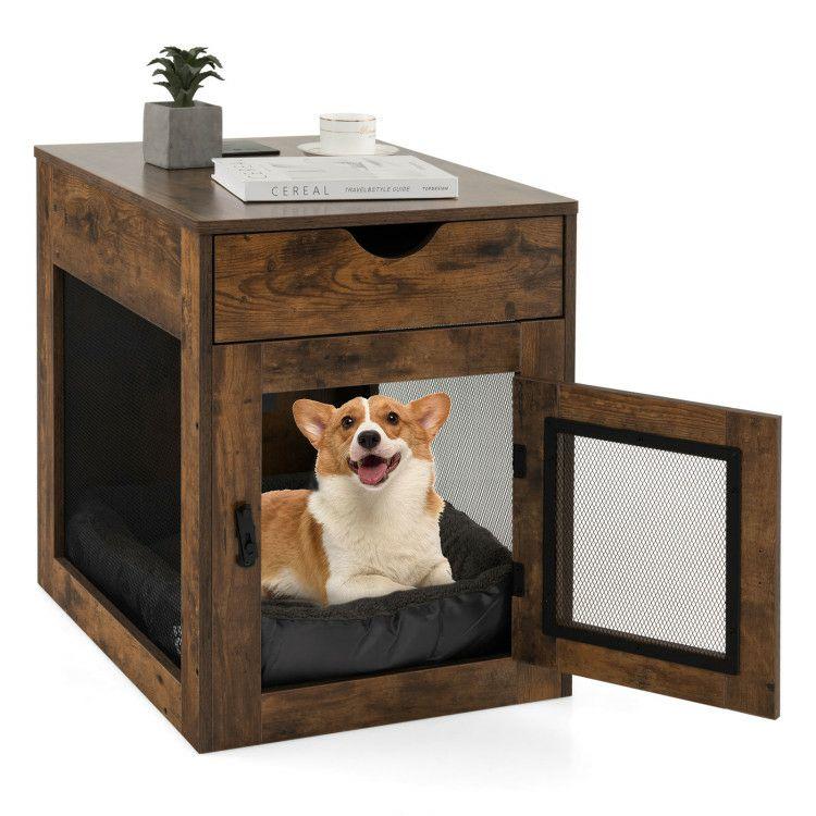 Furniture Style Dog Kennel with Drawer and Removable Dog Bed Coffee |   Dog Kennels