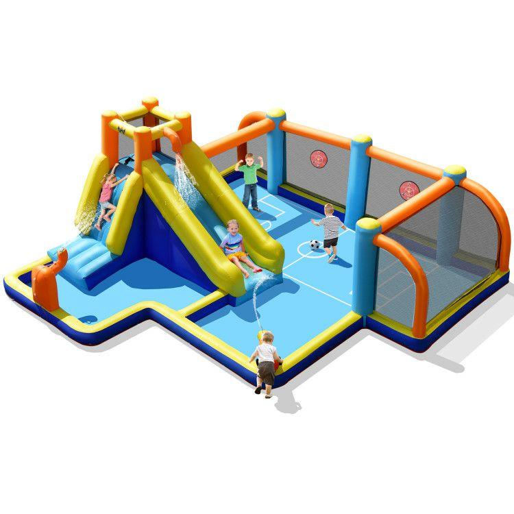 Giant Soccer Themed Inflatable Water Slide Bouncer with Splash Pool without Blower  |   Bounce House