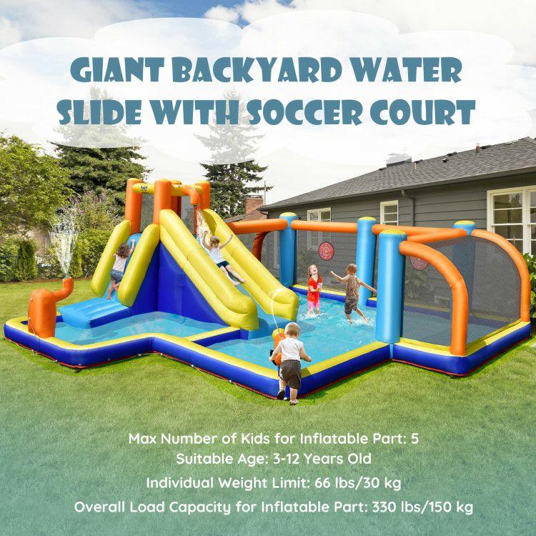 Giant Soccer-Themed Inflatable Water Slide with 735W Blower  |   Outdoor Play