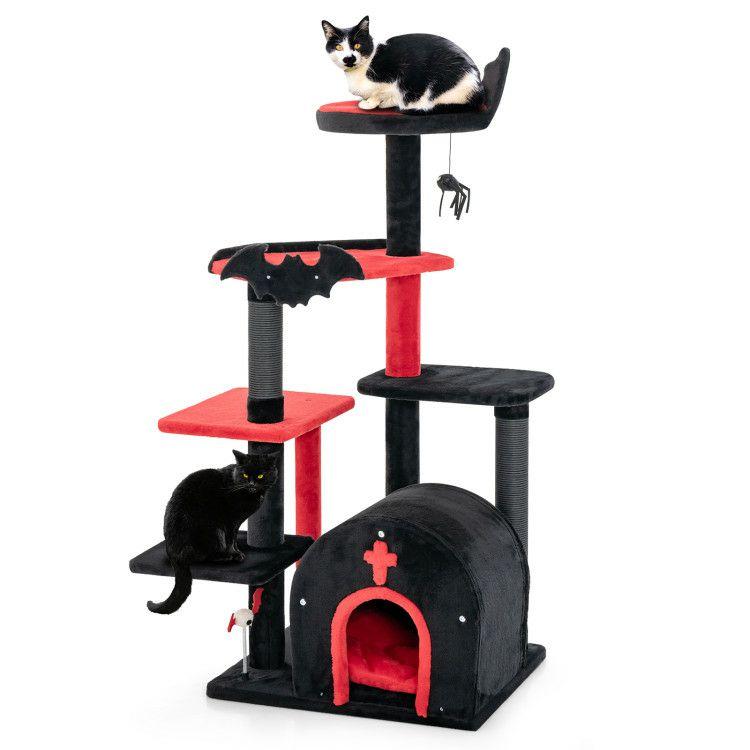 Gothic Cat Tree 53 Inch Tall Cat Tower with Cat Bed and Arch-Shaped Condo Black |   Cat Trees, Condos & Scratchers