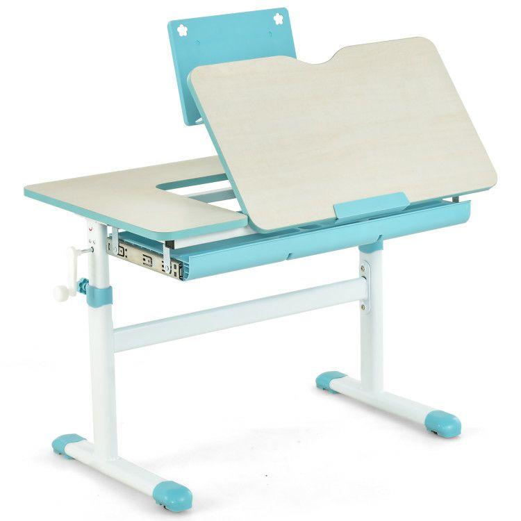 Height-Adjustable Kids Desk with Tilt Desktop and Book Stand Blue |   Kids Table & Chair Sets