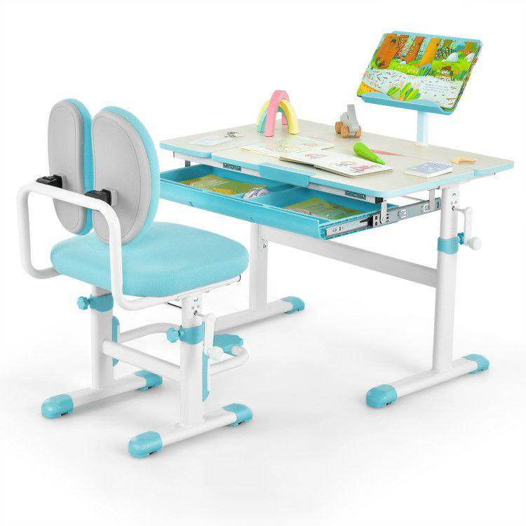 Height-Adjustable Kid’s Study Desk and Chair Set Blue |   Kids Table & Chair Sets