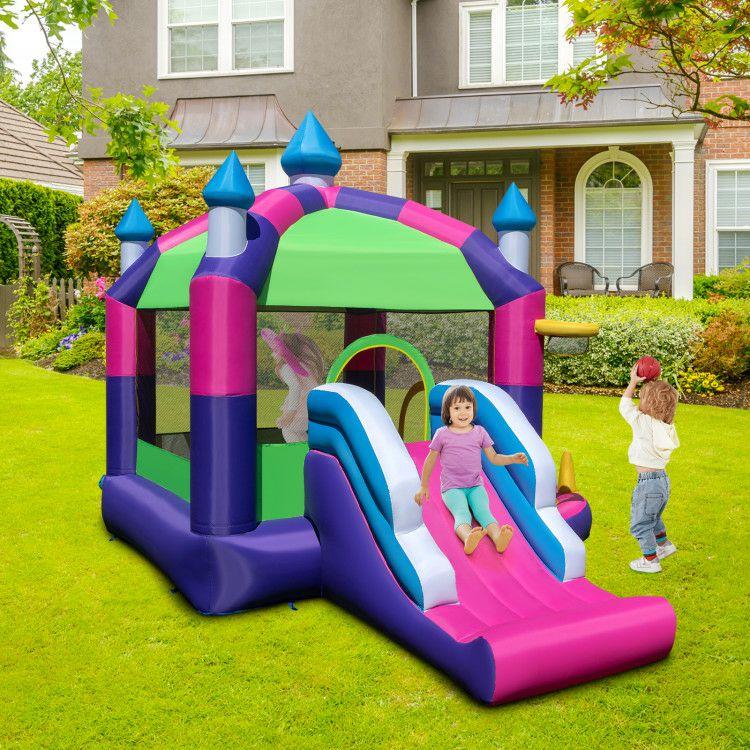 Inflatable Bounce Castle with Canopy Shade Cover and Slide  |   Bounce House