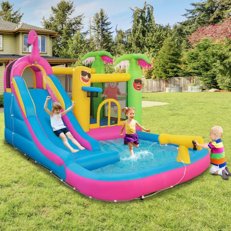 Inflatable Bounce Castle with Long Water Slide and 735W Blower Multi-Colored |   Bounce House