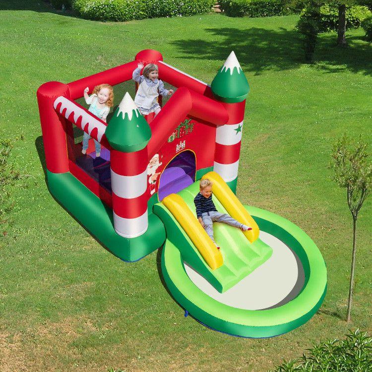 Inflatable Bounce House with Blower for Kids Aged 3-10 Years Red, Green |   Outdoor Play