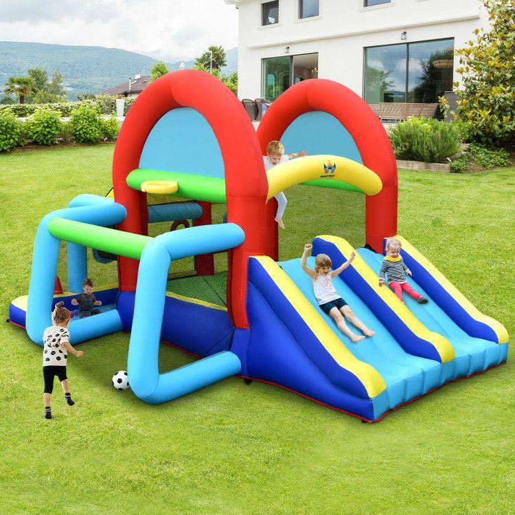 Inflatable Jumping Castle Bounce House with Dual Slides and 480W Blower Blue, Green, Red, Yellow |   Bounce House