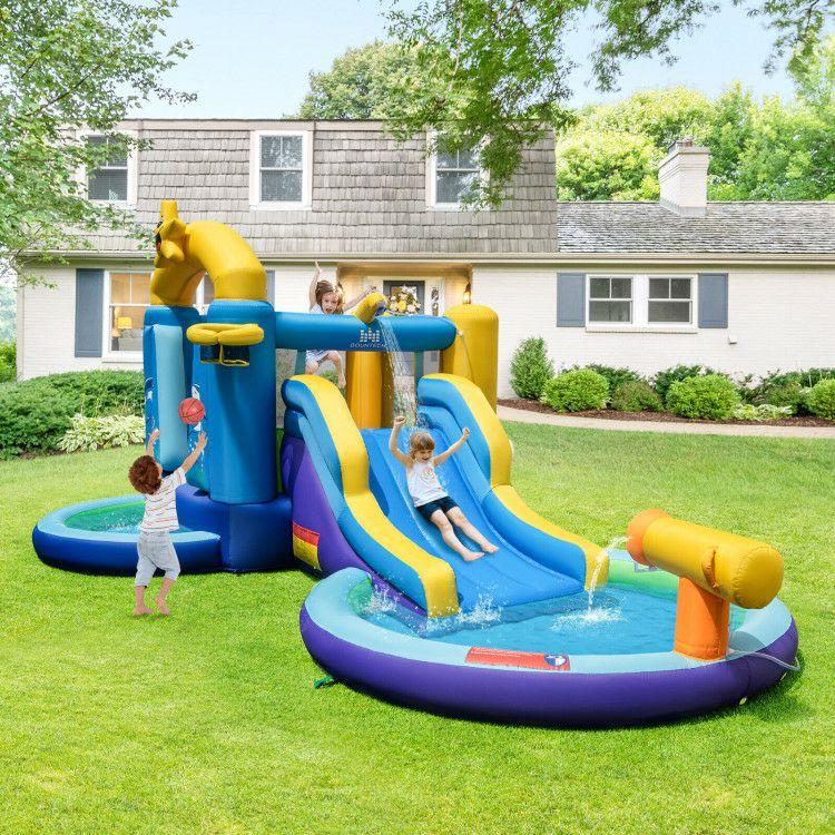 Inflatable Ocean-Themed Bounce House with 680W Blower and 2 Pools Blue |   Outdoor Play