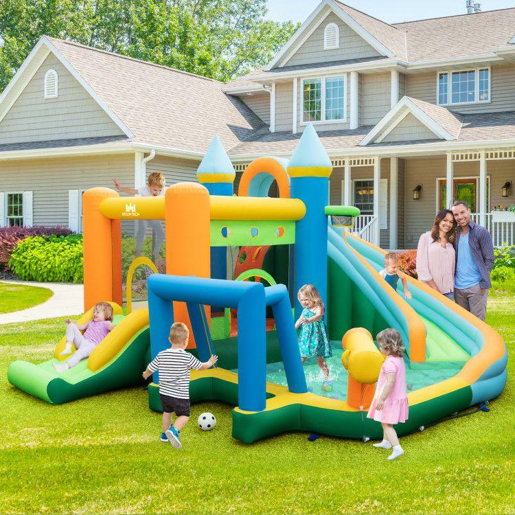 Inflatable Water Slide Blowup Bounce House with Dual Slides and Splash Pool (Without Blower)  |   Bounce House