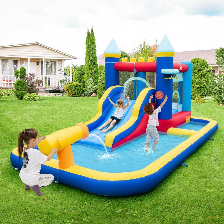 Inflatable Water Slide Bounce House with 680W Blower and 2 Pools Multicolor |   Bounce House