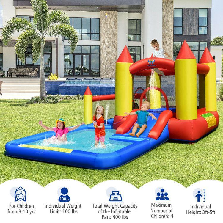 Inflatable Water Slide Castle Kids Bounce House with 480W Blower Multicolor |   Bounce House