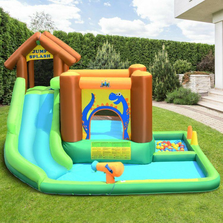 Inflatable Waterslide Bounce House Climbing Wall without Blower Green, Blue, Orange |   Outdoor Play