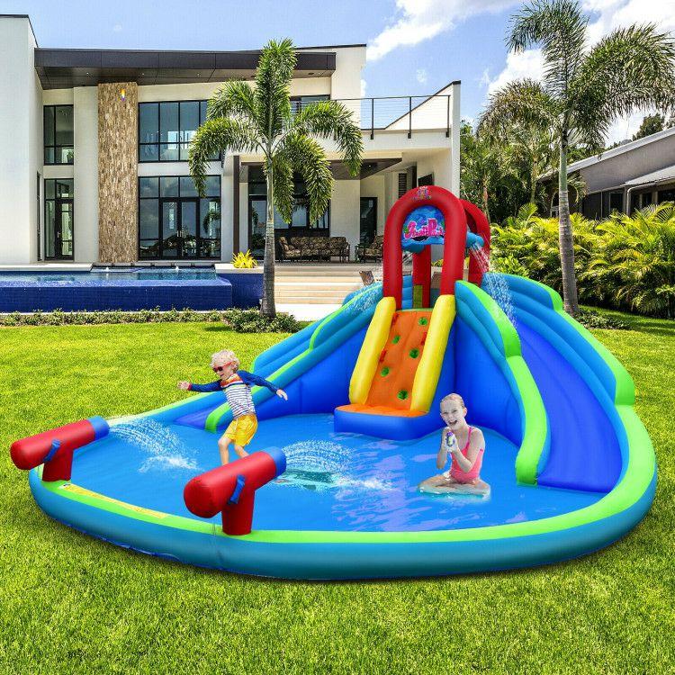 Inflatable Waterslide Bounce House with Upgraded Handrail without Blower Blue |   Outdoor Play