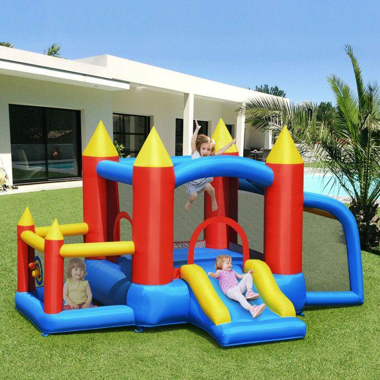 Kid Inflatable Slide Jumping Castle Bounce House with 740w Blower Blue, Red, Yellow |   Outdoor Play