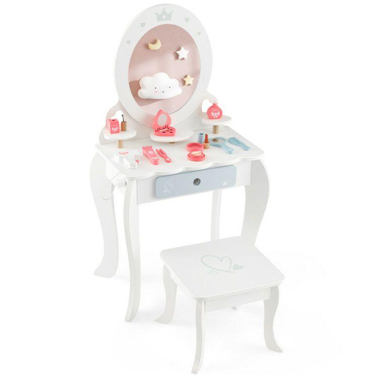 Kids 2-in-1 Princess Makeup Table and Chair Set with Removable Mirror White |   Kids Vanities