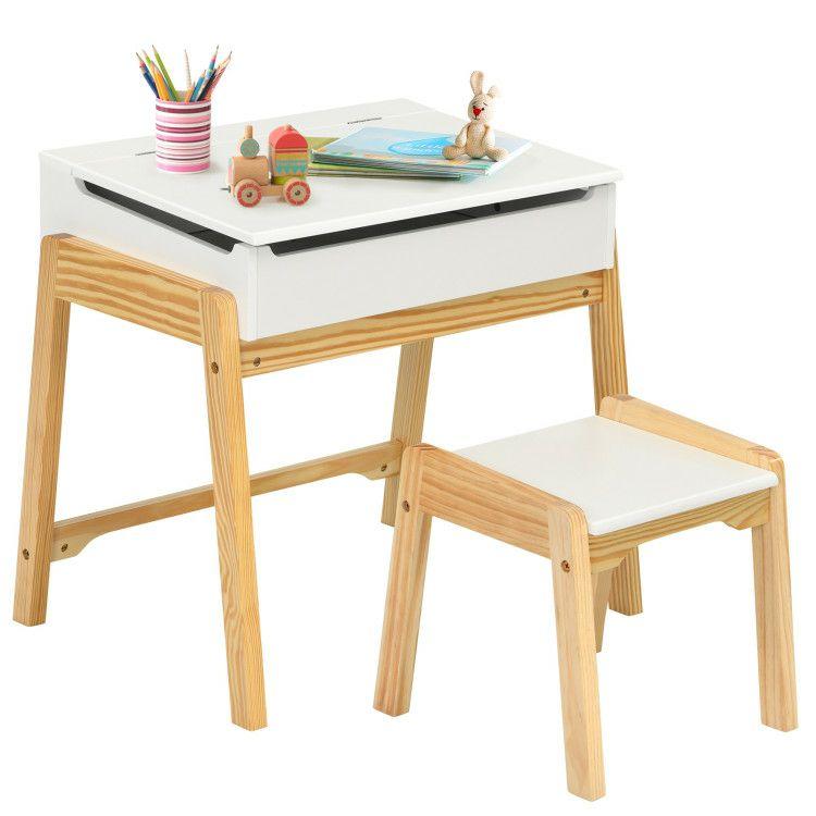 Kids Activity Table and Chair Set with Storage Space for Homeschooling White |   Kids Table & Chair Sets