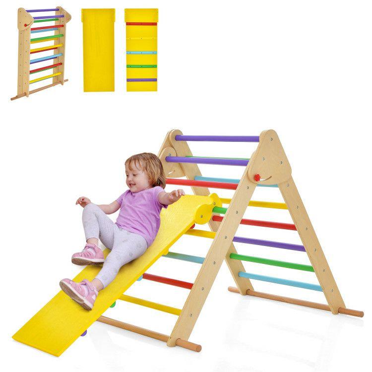 Kids Climbing Triangle Set with Adjustable and Reversible Ramp Multicolor |   Outdoor Play