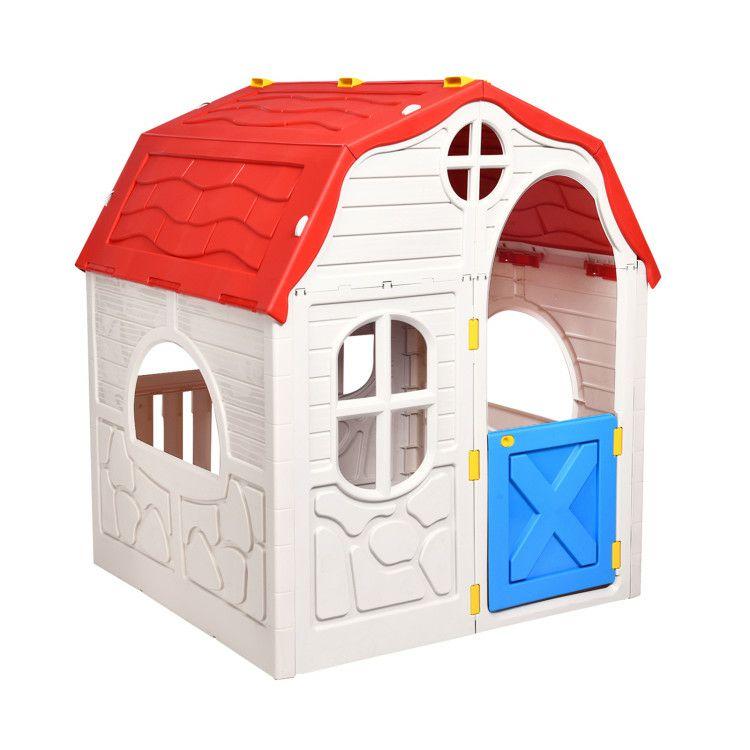 Kids Cottage Playhouse Foldable Plastic Indoor Outdoor Toy Beige,Red,Blue |   Play Tents & Playhouse