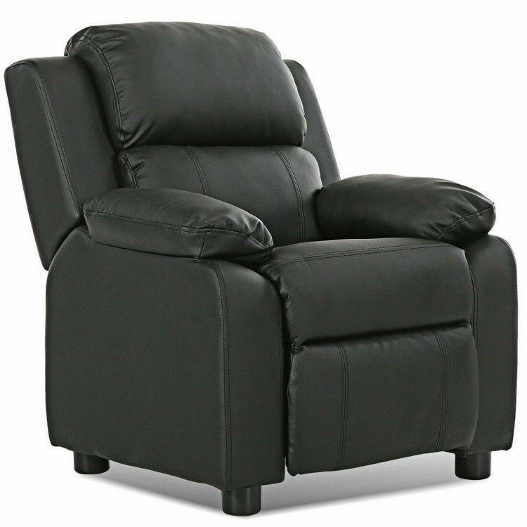 Kids Deluxe Headrest Recliner Sofa Chair with Storage Arms Black |   Kids Chairs & Seating