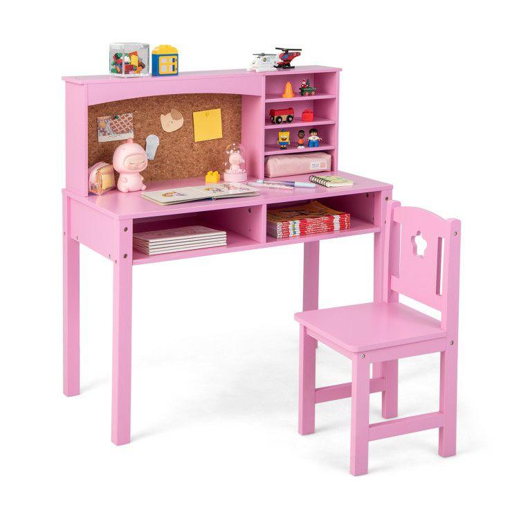 Kids Desk and Chair Set with Hutch and Bulletin Board for 3+ Kids Pink |   Kids Table & Chair Sets