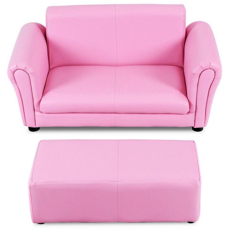 Kid’s Double Couch Lounge sofa with Ottoman Pink |   Kids Chairs & Seating