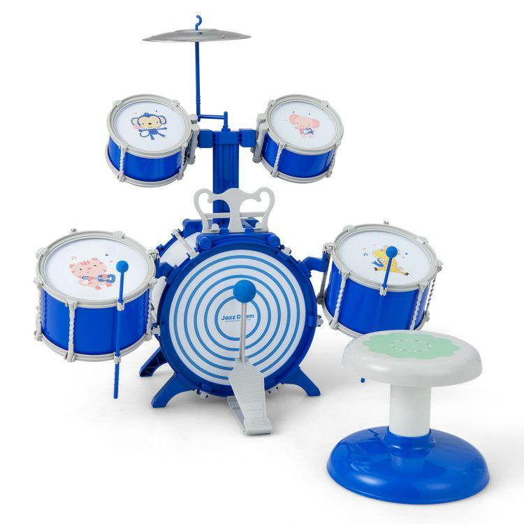 Kids Drum Set Educational Percussion Musical Instrument Toy with Bass Drum Blue |   Musical Toys