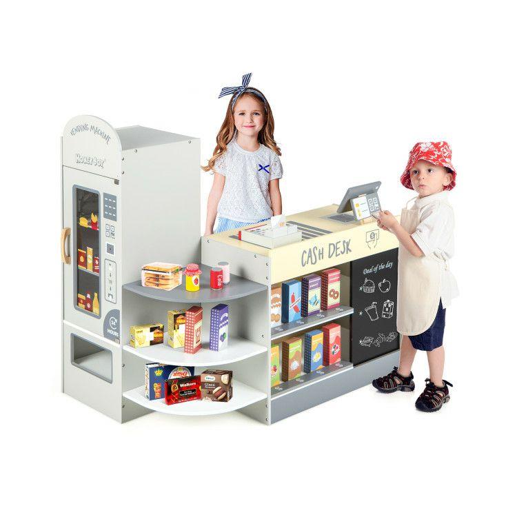 Kids Grocery Store Playset with Cash Register POS Machine Gray |   Play Kitchen Sets