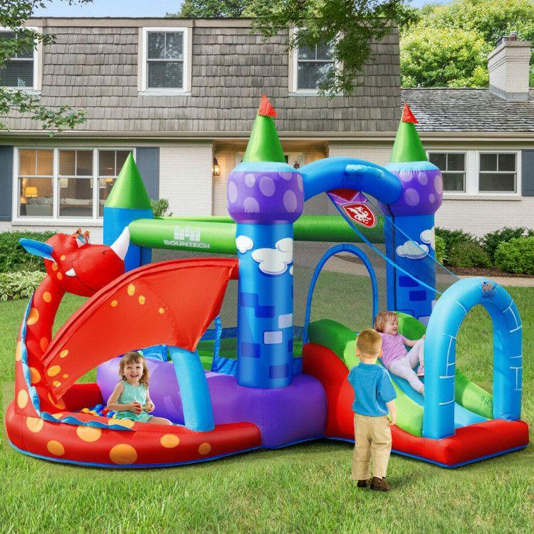 Kids Inflatable Bounce House Dragon Jumping Slide Bouncer Castle with 740W Blower  |   Outdoor Play