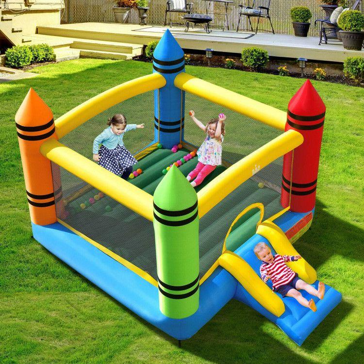 Kids Inflatable Bounce House with Slide and Ocean Balls Not Included Blower Colorful |   Outdoor Play