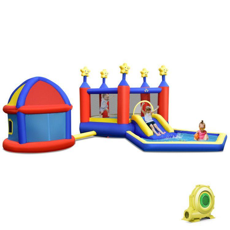 Kids Inflatable Bouncy Castle with Slide Large Jumping Area Playhouse and 735W Blower Multicolor |   Bounce House