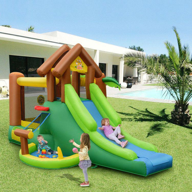 Kids Inflatable Jungle Bounce House Castle with 735W Blower  |   Outdoor Play