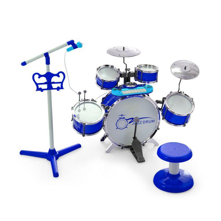 Kids Jazz Drum Keyboard Set with Stool and Microphone Stand Blue |   Drums & Percussion