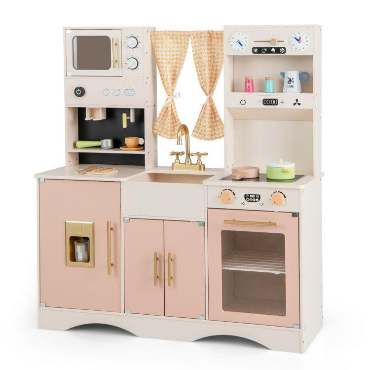 Kids Kitchen Playset with Microwave and Coffee Maker for Ages 3+ Pink |   Play Kitchen Sets