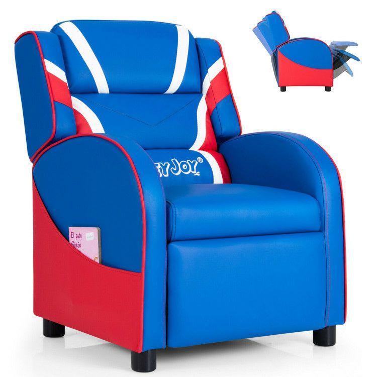 Kids Leather Recliner Chair with Side Pockets Blue |   Kids Chairs & Seating