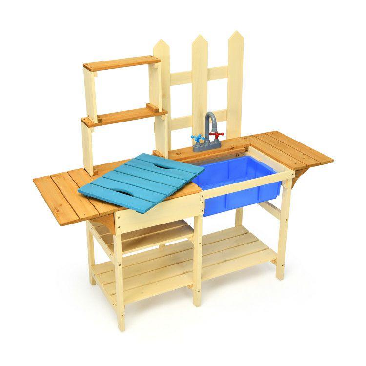 Kid’s Outdoor Wooden Pretend Cook Kitchen Playset Toy  |   Play Kitchen Sets