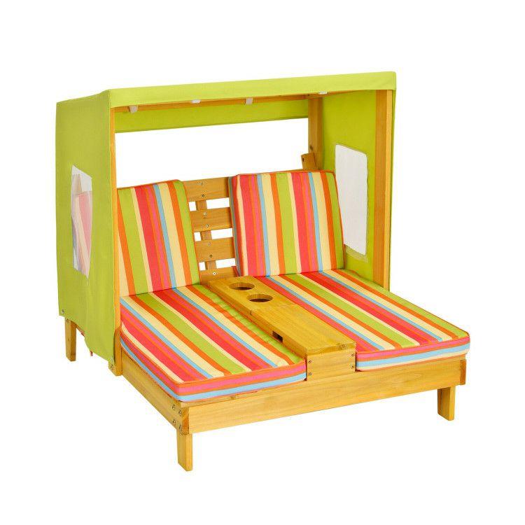 Kids Patio Lounge Chair with Cup Holders and Awning Multicolor |   Kids Chairs & Seating