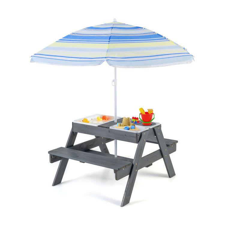 Kids Picnic Table Set with 3 Removable Bins Gray |   Kids Table & Chair Sets