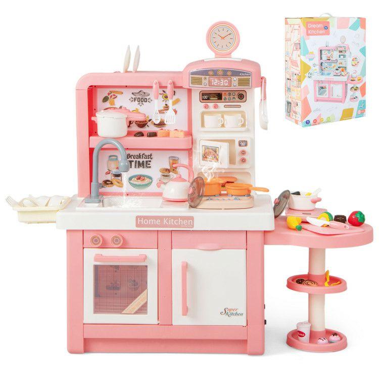 Kids Play Kitchen Toy with Stove Sink Oven with Light and Sound Pink |   Play Kitchen Sets