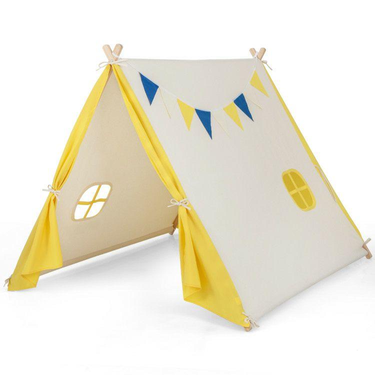 Kids Play Tent with Solid Wood Frame Holiday Birthday Gift & Toy for Boys & Girls Yellow |   Play Tents & Playhouse