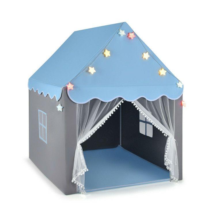 Kids Playhouse Tent with Star Lights and Mat Blue |   Play Tents & Playhouse