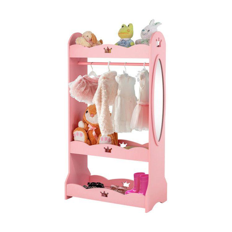 Kids Pretend Costume Closet with Mirror Pink |   Kids Storage