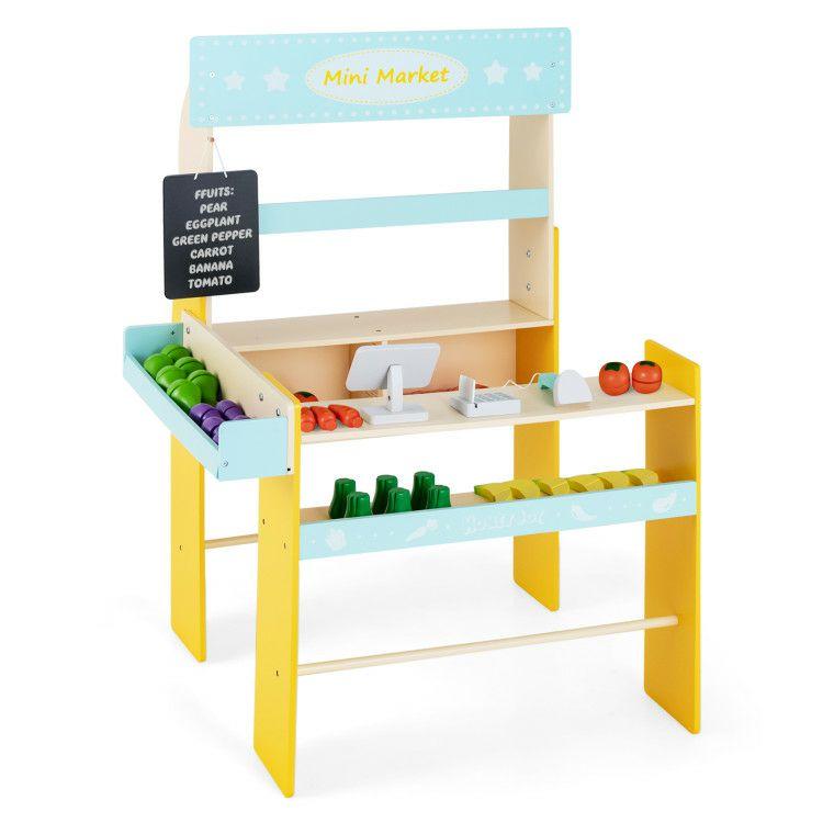 Kid’s Pretend Play Grocery Store with Cash Register and Blackboard Blue |   Play Kitchen Sets