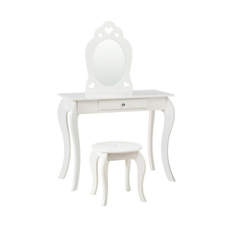 Kids Princess Makeup Dressing Play Table Set with Mirror White |   Kids Vanities