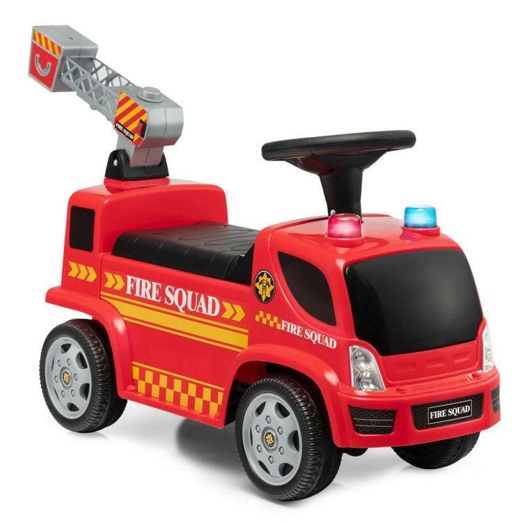 Kids Push Ride On Fire Truck with Ladder Bubble Maker and Headlights Red |   Push & Pedal Ride On Toys