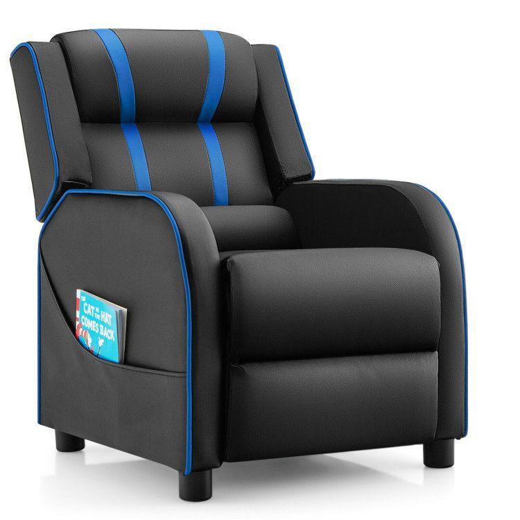 Kids Recliner Chair with Side Pockets and Footrest Blue |   Kids Chairs & Seating