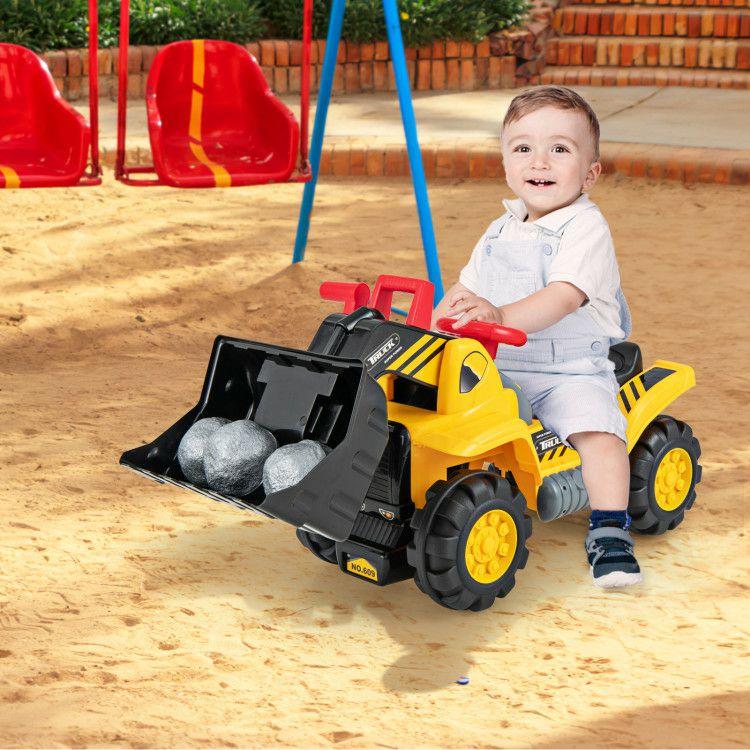 Kids Ride On Bulldozer Toy Play Truck with Adjustable Bucket Aged 3+ Years Old Yellow |   Push & Pedal Ride On Toys