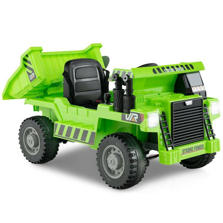 Kids Ride on Dump Truck 12V Ride on Car with Electric Dump Bed Green |   Powered Ride On Toys